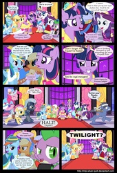 Size: 2000x2949 | Tagged: safe, artist:mlp-silver-quill, applejack, fluttershy, princess cadance, rainbow dash, rarity, shining armor, spike, twilight sparkle, oc, oc:clutterstep, alicorn, pony, comic:a princess' tears, g4, comic, crying, female, grin, mare, medic, nervous, nervous smile, royal guard, smiling, twilight sparkle (alicorn)