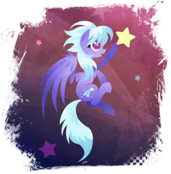 Size: 901x916 | Tagged: safe, artist:rariedash, cloudchaser, pegasus, pony, g4, cutie mark, cutie mark background, female, flying, hooves, lineless, mare, open mouth, solo, spread wings, stars, tangible heavenly object, wings