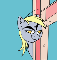 Size: 565x600 | Tagged: safe, artist:vicmanone, derpy hooves, pegasus, pony, g4, bad day at cat rock, blue background, crossover, female, mare, meme, ponified, simple background, solo, that fucking cat, tom and jerry