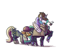 Size: 2580x2027 | Tagged: safe, artist:fauxsquared, applejack, princess celestia, g4, clothes, crossover, john watson, sherlock holmes