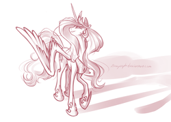 Size: 1280x914 | Tagged: safe, artist:bronyseph, princess celestia, g4, female, monochrome, solo