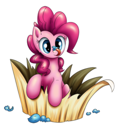 Size: 700x753 | Tagged: dead source, safe, artist:xioade, pinkie pie, g4, cross-eyed, cupcake, cute, diapinkes, female, frosting, licking, simple background, smiling, solo, tongue out, transparent background