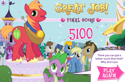 Size: 748x492 | Tagged: safe, berry punch, berryshine, big macintosh, derpy hooves, doctor whooves, emerald beacon, masquerade, orion, perfect pace, shooting star (character), spike, star gazer, time turner, earth pony, pegasus, pony, g4, background pony, equestrivia challenge, female, male, mare, score, stallion