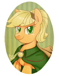 Size: 800x1035 | Tagged: safe, artist:radioactive-k, applejack, earth pony, pony, g4, alternate hairstyle, cape, clothes, female, solo