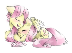 Size: 960x704 | Tagged: safe, artist:annie-aya, fluttershy, g4, adorascotch, blushing, butterscotch, cuddling, cute, eyes closed, female, male, open mouth, rule 63, rule63betes, self ponidox, selfcest, ship:flutterscotch, shipping, shyabetes, simple background, singing, smiling, snuggling, straight, white background, wing blanket