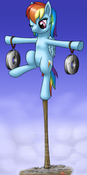 Size: 400x800 | Tagged: safe, artist:skorpionletun, rainbow dash, g4, balancing, female, solo, training