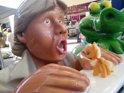 Size: 900x675 | Tagged: safe, artist:quacksquared, applejack, g4, brushable, irl, photo, steve irwin, toy, uncanny valley