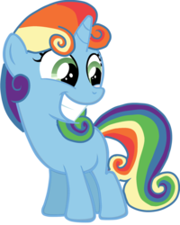 Size: 800x999 | Tagged: safe, artist:megaisa, rainbow dash, sweetie belle, pony, unicorn, g4, female, filly, foal, fusion, horn, palette swap, recolor, simple background, solo, transparent background