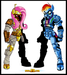 Size: 468x525 | Tagged: safe, fluttershy, rainbow dash, pegasus, anthro, g4, adventure quest, armor, bipedal, simple background, white background