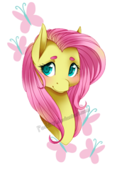 Size: 468x710 | Tagged: safe, artist:pocki07, fluttershy, g4, bust, female, portrait, solo, thick eyebrows