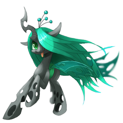 Size: 500x500 | Tagged: safe, artist:30clock, queen chrysalis, changeling, changeling queen, g4, crown, cute, cutealis, female, green changeling, jewelry, pixiv, regalia, solo