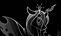 Size: 7500x4500 | Tagged: dead source, safe, artist:b-epon, queen chrysalis, g4, absurd resolution, black and white, grayscale, modern art