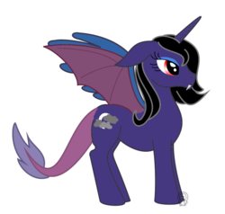 Size: 900x855 | Tagged: safe, artist:anscathmarcach, oc, oc only, hybrid, interspecies offspring, offspring, parent:discord, parent:princess luna, parents:lunacord, simple background, solo