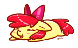 Size: 1011x628 | Tagged: safe, artist:fatcakes, apple bloom, g4, :p, blushing, bow, chubbie, cute, female, hair bow, simple background, solo, tongue out, transparent background