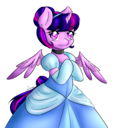 Size: 1134x1209 | Tagged: dead source, safe, artist:fatcakes, twilight sparkle, alicorn, pony, g4, bipedal, cinderella, clothes, crossover, disney, disney princess, dress, female, gown, mare, puffy sleeves, simple background, solo, transparent background, twilight sparkle (alicorn)