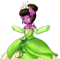 Size: 1280x1262 | Tagged: safe, artist:fatcakes, earth pony, pony, bipedal, black mane, clothes, disney, disney princess, dress, ponified, princess tiana, simple background, solo, the princess and the frog, tiana, transparent background
