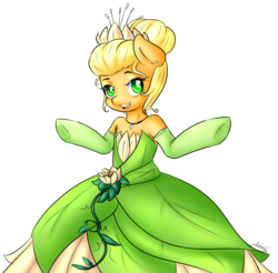 Size: 1280x1262 | Tagged: safe, artist:fatcakes, applejack, earth pony, pony, semi-anthro, g4, clothes, crossover, disney, disney princess, dress, female, princess tiana, simple background, solo, the princess and the frog, tiana, transparent background