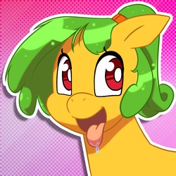 Size: 1000x1000 | Tagged: safe, artist:3mangos, oc, oc only, oc:mango, pony, drool, female, happy, smiling, solo, tongue out