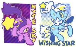 Size: 1024x640 | Tagged: safe, artist:crayon-chewer, oc, oc only, oc:nyte sky, oc:wishing star, pegasus, pony, unicorn