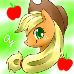 Size: 1000x1000 | Tagged: safe, artist:hashioaryut, applejack, earth pony, pony, g4, female, mare, pixiv, portrait, solo, tongue out