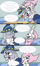 Size: 1024x1669 | Tagged: safe, artist:t-3000, princess celestia, star swirl the bearded, g4, cewestia, comic, filly, magic, pink-mane celestia