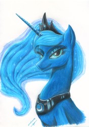 Size: 1808x2590 | Tagged: safe, artist:thedrunkcoyote, princess luna, g4, female, portrait, solo, traditional art
