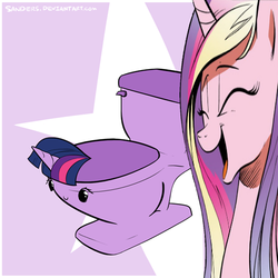 Size: 500x500 | Tagged: safe, princess cadance, twilight sparkle, original species, toilet pony, g4, but why, cadance laughs at your misery, exploitable meme, meme, species swap, toilet, toilet sparkle, wat