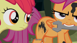 Size: 640x355 | Tagged: safe, screencap, apple bloom, scootaloo, g4, meme, youtube caption