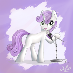 Size: 1000x1000 | Tagged: safe, artist:wolfypon, sweetie belle, pony, unicorn, g4, female, microphone, singing, solo