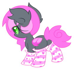 Size: 2166x2049 | Tagged: safe, artist:starlightlore, oc, oc only, oc:heartbeat, bat pony, pony, blank flank, clothes, female, filly, heart eyes, simple background, socks, solo, striped socks, transparent background, wingding eyes