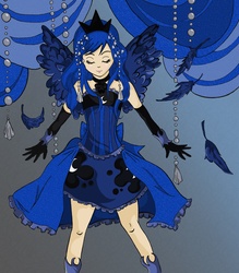 Size: 2588x2958 | Tagged: safe, artist:fullmetal-12, princess luna, human, g4, clothes, dress, evening gloves, feather, female, humanized, light skin, solo, winged humanization