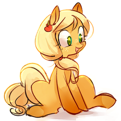 Size: 600x600 | Tagged: dead source, safe, artist:ghostier, applejack, earth pony, pony, g4, alternate hairstyle, cute, female, hairclip, jackabetes, solo