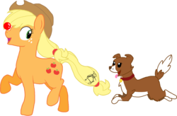 Size: 1577x1032 | Tagged: safe, artist:awkwardly-handsome, applejack, winona, dog, g4, ball, simple background, transparent background