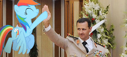 Size: 617x276 | Tagged: safe, rainbow dash, g4, bashar al-assad, high five, irl, photo, ponies in real life, syria