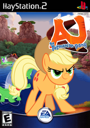 Size: 705x1000 | Tagged: safe, artist:cba24, artist:nickyv917, applejack, gummy, earth pony, pony, g4, e rating, ea, ea games, esrb, game cover, parody, playstation, playstation 2