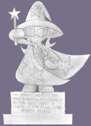 Size: 1450x2000 | Tagged: safe, artist:dalekolt, trixie, pony, unicorn, g4, female, king statue, mare, mother 3, solo, statue, wand