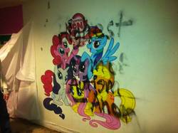 Size: 2592x1936 | Tagged: safe, applejack, fluttershy, pinkie pie, rainbow dash, rarity, twilight sparkle, g4, graffiti, mane six