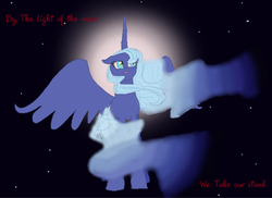 Size: 825x599 | Tagged: safe, artist:queen luna/luna the great, princess luna, g4, female, moon, operation sunrise, queen luna, solo, the cellar