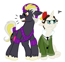 Size: 725x691 | Tagged: safe, artist:cheri-chan, general skun-ka'pe, monsieur anton papierwaite, ponified, sam and max