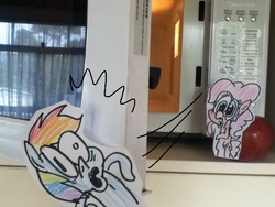 Size: 960x720 | Tagged: safe, pinkie pie, rainbow dash, rainbowdashsmailbag, g4, irl, microwave, photo