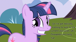 Size: 800x447 | Tagged: safe, twilight sparkle, g4, female, insane pony thread, pineapple, solo