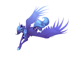 Size: 2068x1905 | Tagged: safe, artist:hardcrowmao, princess luna, g4, female, flying, s1 luna, simple background, solo