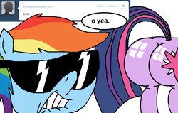 Size: 875x556 | Tagged: safe, rainbow dash, twilight sparkle, rainbowdashsmailbag, g4, ask, butt, plot, tumblr