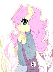 Size: 2412x3260 | Tagged: dead source, safe, artist:shinigamihentai, fluttershy, anthro, g4, clothes, female, purse, solo