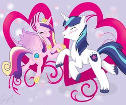 Size: 6000x5000 | Tagged: safe, artist:matimus91, princess cadance, shining armor, g4, absurd resolution, blushing, female, heart, male, show accurate, smiling, straight