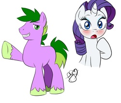 Size: 700x595 | Tagged: safe, artist:pia-sama, rarity, spike, pony, unicorn, g4, blushing, female, male, mare, ponified spike, ship:sparity, shipping, simple background, straight, white background