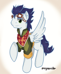 Size: 904x1080 | Tagged: dead source, safe, artist:imspainter, soarin', pegasus, pony, g4, clothes, hipster, jacket, male, solo, spread wings, stallion, wings