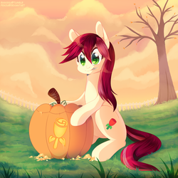 Size: 871x871 | Tagged: safe, artist:pekou, roseluck, g4, cutie mark, female, halloween, holiday, jack-o-lantern, pumpkin, rose, solo