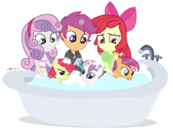 Size: 1305x990 | Tagged: safe, artist:dm29, apple bloom, scootaloo, sweetie belle, earth pony, human, pegasus, pony, equestria girls, g4, bath, bathtub, cute, cutie mark crusaders, hnnng, human ponidox, julian yeo is trying to murder us, pony pet, self paradox, self ponidox, simple background, square crossover, transparent background, wet, wet mane, wet mane apple bloom, wet mane scootaloo, wet mane sweetie belle