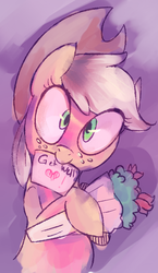 Size: 482x831 | Tagged: safe, artist:spanish-scoot, applejack, tumblr:preguntascootaloo, g4, female, flower, get well card, letter, mouth hold, solo